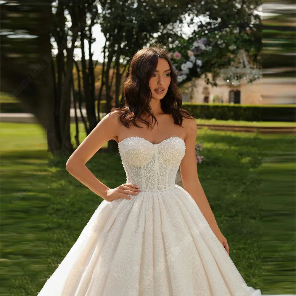 A-Line Women Wedding Dresses Elegant Lace Shining Sequins Bridal Gowns