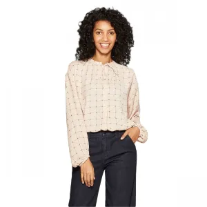 A New Day Women's Zig Zag Print Long Sleeve High Neck Popover Blouse