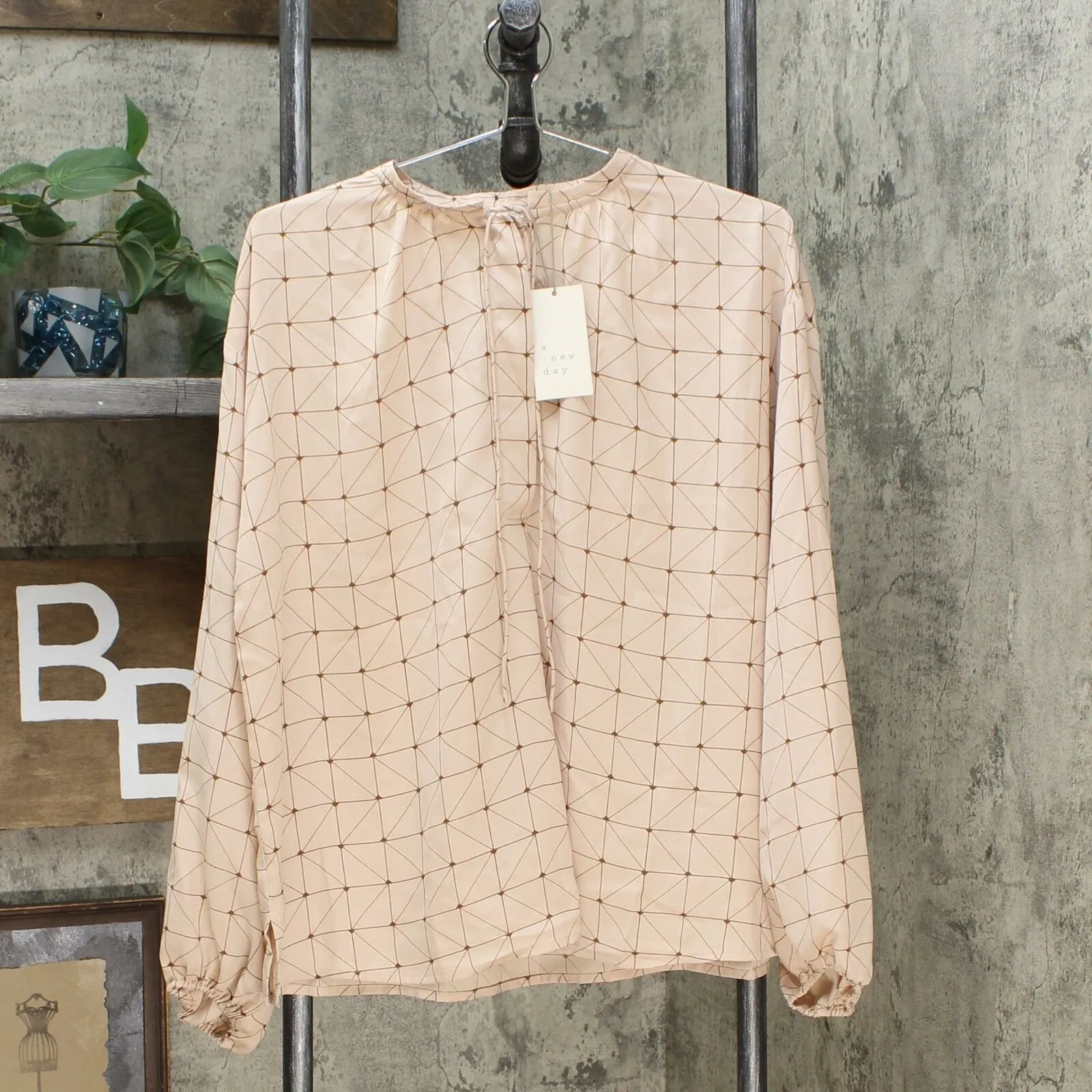 A New Day Women's Zig Zag Print Long Sleeve High Neck Popover Blouse