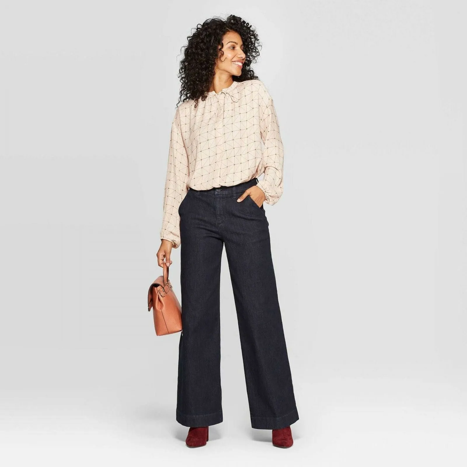 A New Day Women's Zig Zag Print Long Sleeve High Neck Popover Blouse