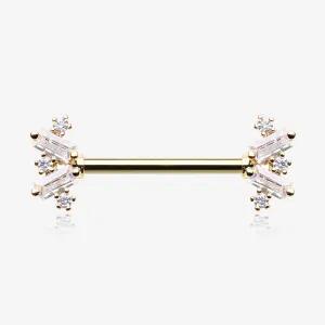 A Pair of Golden Sparkle Overload ZigZag Nipple Barbell