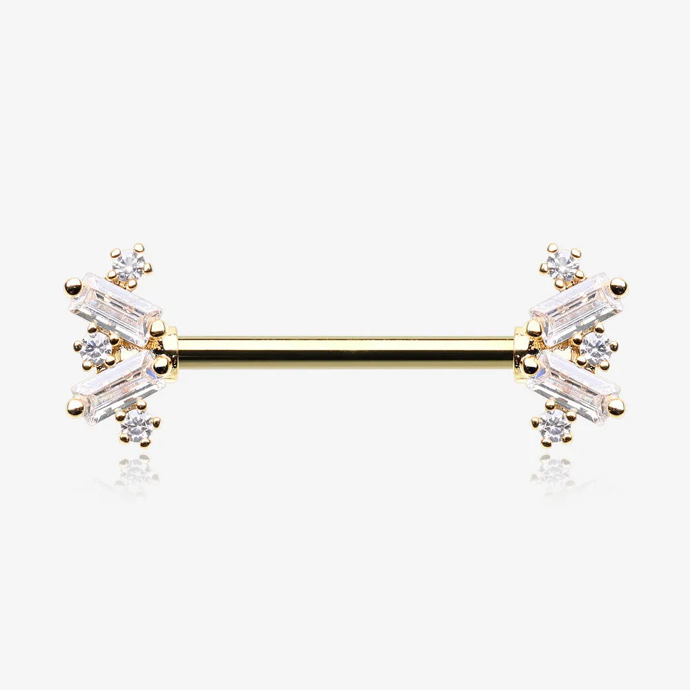 A Pair of Golden Sparkle Overload ZigZag Nipple Barbell