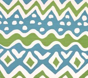 Alan Campbell Fabric: Cap Ferrat - Custom Green / Turquoise on Tinted Belgian Linen / Cotton