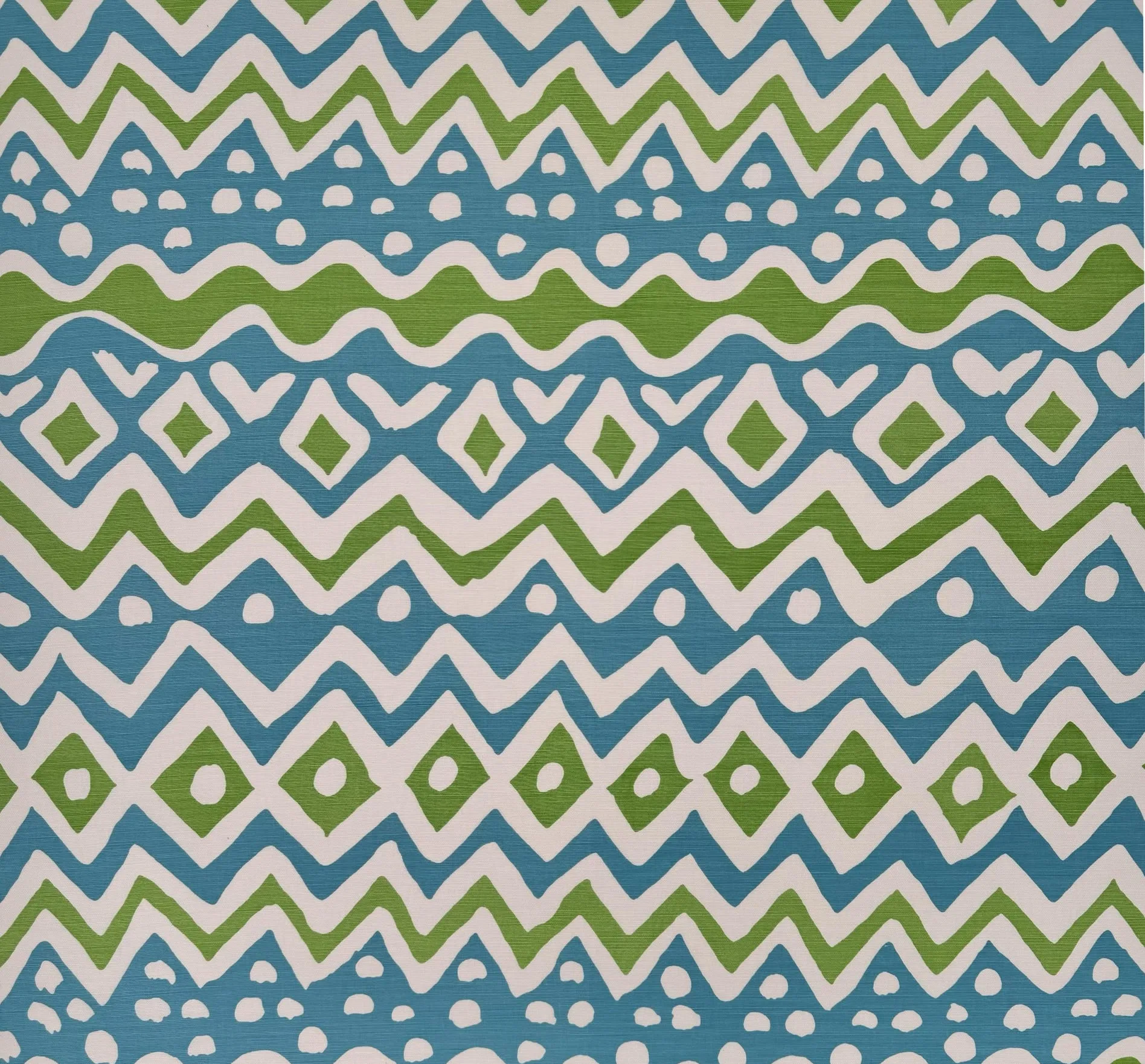 Alan Campbell Fabric: Cap Ferrat - Custom Green / Turquoise on Tinted Belgian Linen / Cotton
