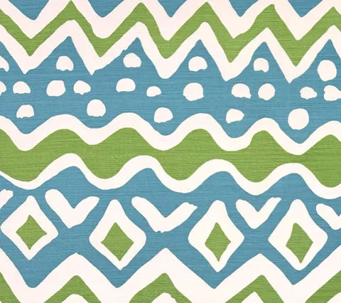 Alan Campbell Fabric: Cap Ferrat - Custom Green / Turquoise on Tinted Belgian Linen / Cotton