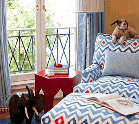 Alan Campbell Fabric: Cap Ferrat - Custom Green / Turquoise on Tinted Belgian Linen / Cotton