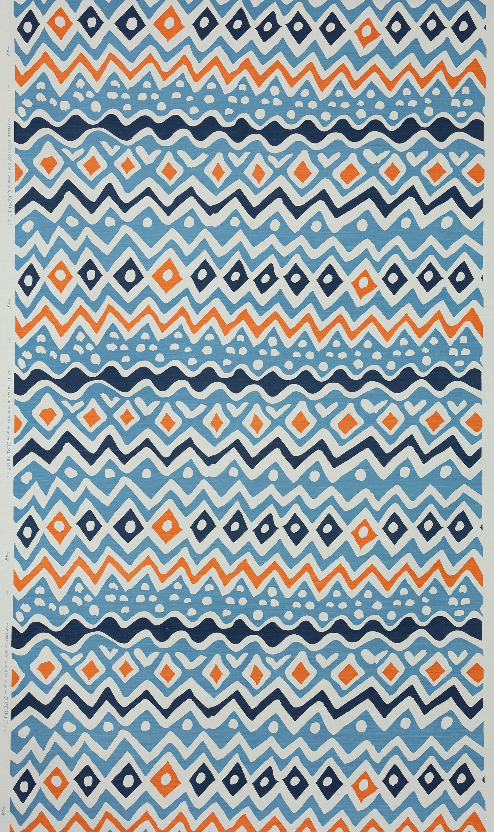 Alan Campbell Fabric: Cap Ferrat - Custom Navy / Blue / Orange on Tinted Belgian Linen / Cotton