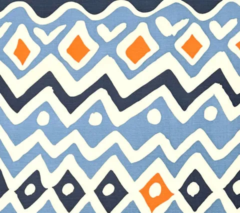 Alan Campbell Fabric: Cap Ferrat - Custom Navy / Blue / Orange on Tinted Belgian Linen / Cotton