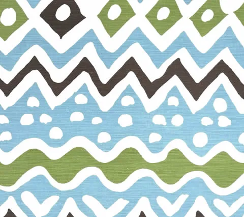 Alan Campbell Fabric: Cap Ferrat - Custom Turquoise / Green / Brown on White Belgian Linen / Cotton