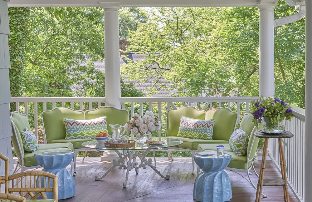 Alan Campbell Fabric: Cap Ferrat - Custom Turquoise / Green / Brown on White Belgian Linen / Cotton