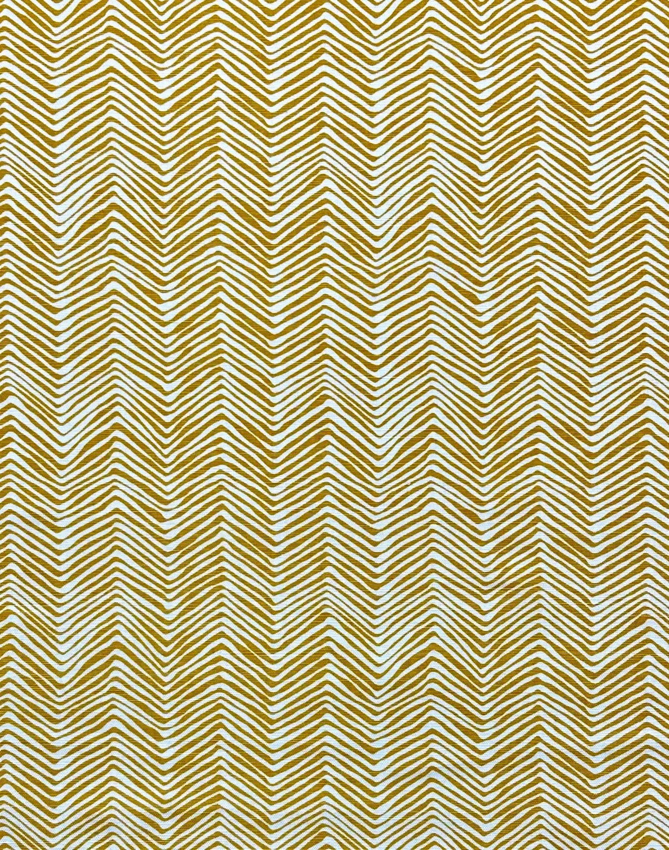 Alan Campbell Fabric: Petite Zig Zag - Custom Inca Gold on White Belgian Linen / Cotton