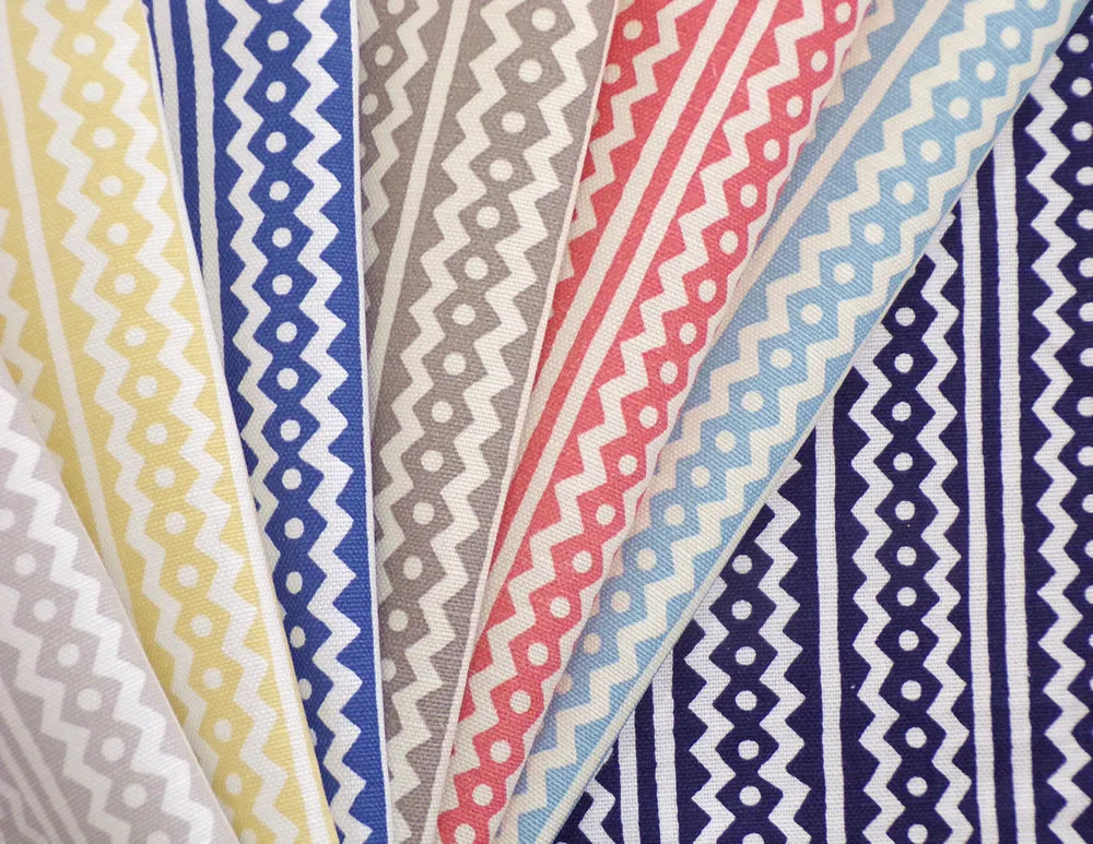 Alan Campbell Fabric: Ric Rac Reverse - Sky Blue on Tinted Belgian Linen / Cotton