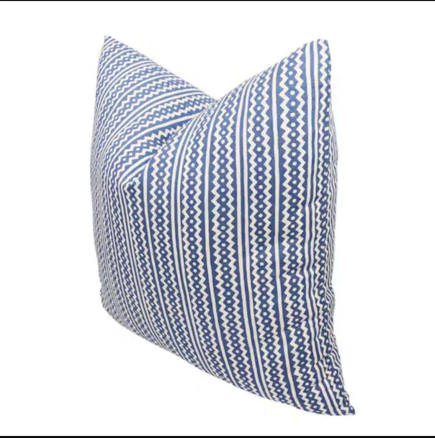 Alan Campbell Fabric: Ric Rac Reverse - Sky Blue on Tinted Belgian Linen / Cotton