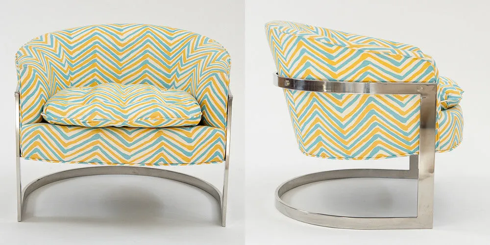 Alan Campbell Fabric: Zig Zag - Custom Green on Light Tinted Belgian Linen / Cotton