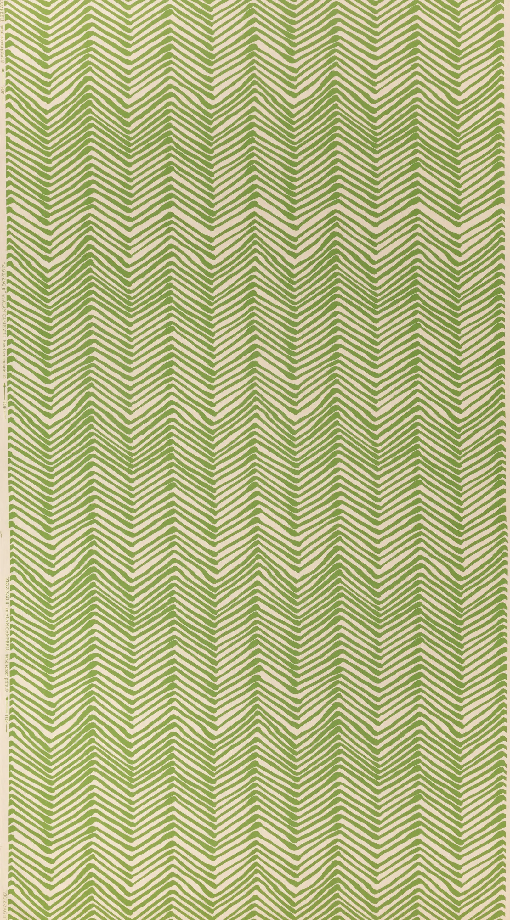 Alan Campbell Fabric: Zig Zag - Custom Jungle Green on  Vellum Suncloth