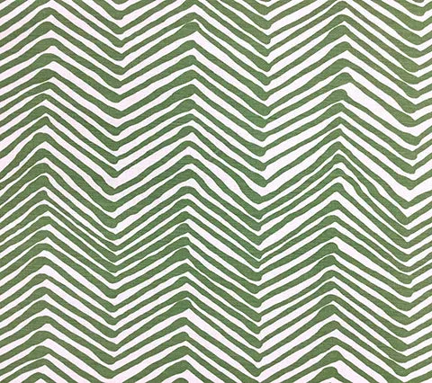 Alan Campbell Fabric: Zig Zag - Custom Leaf Green on White Belgian Linen / Cotton