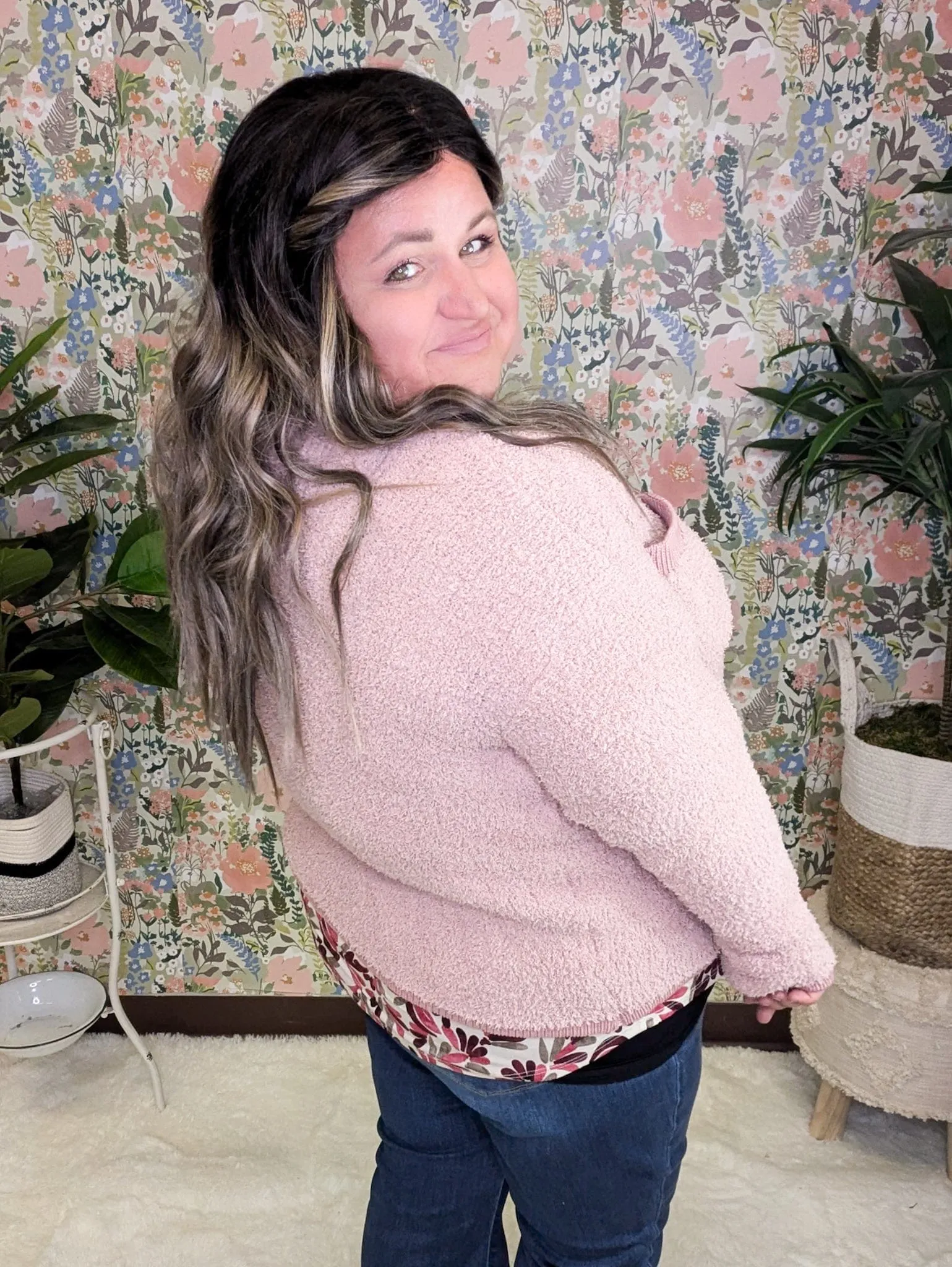 Alexia Soft Chenille Zip Up in Muted Mauve