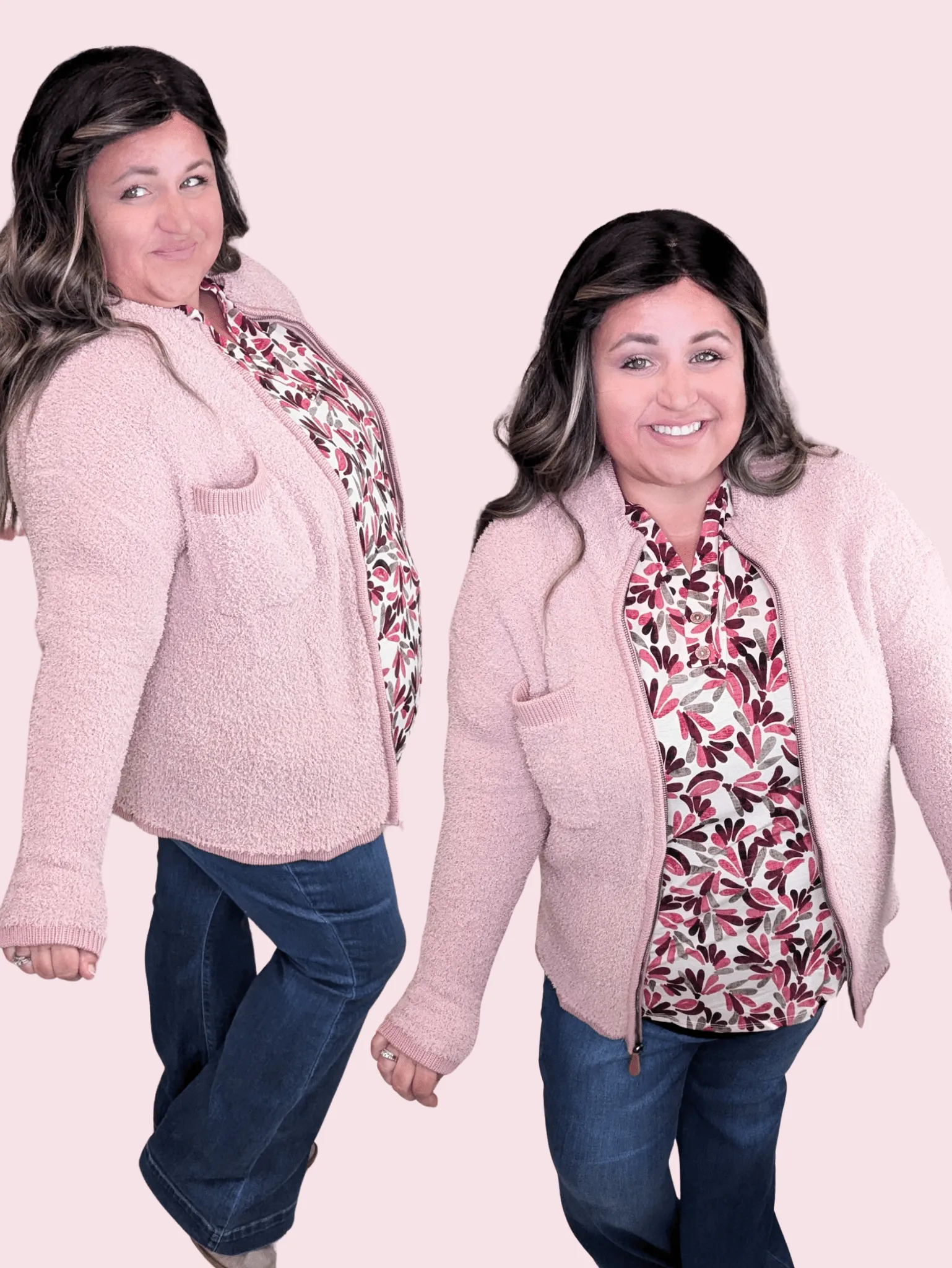 Alexia Soft Chenille Zip Up in Muted Mauve
