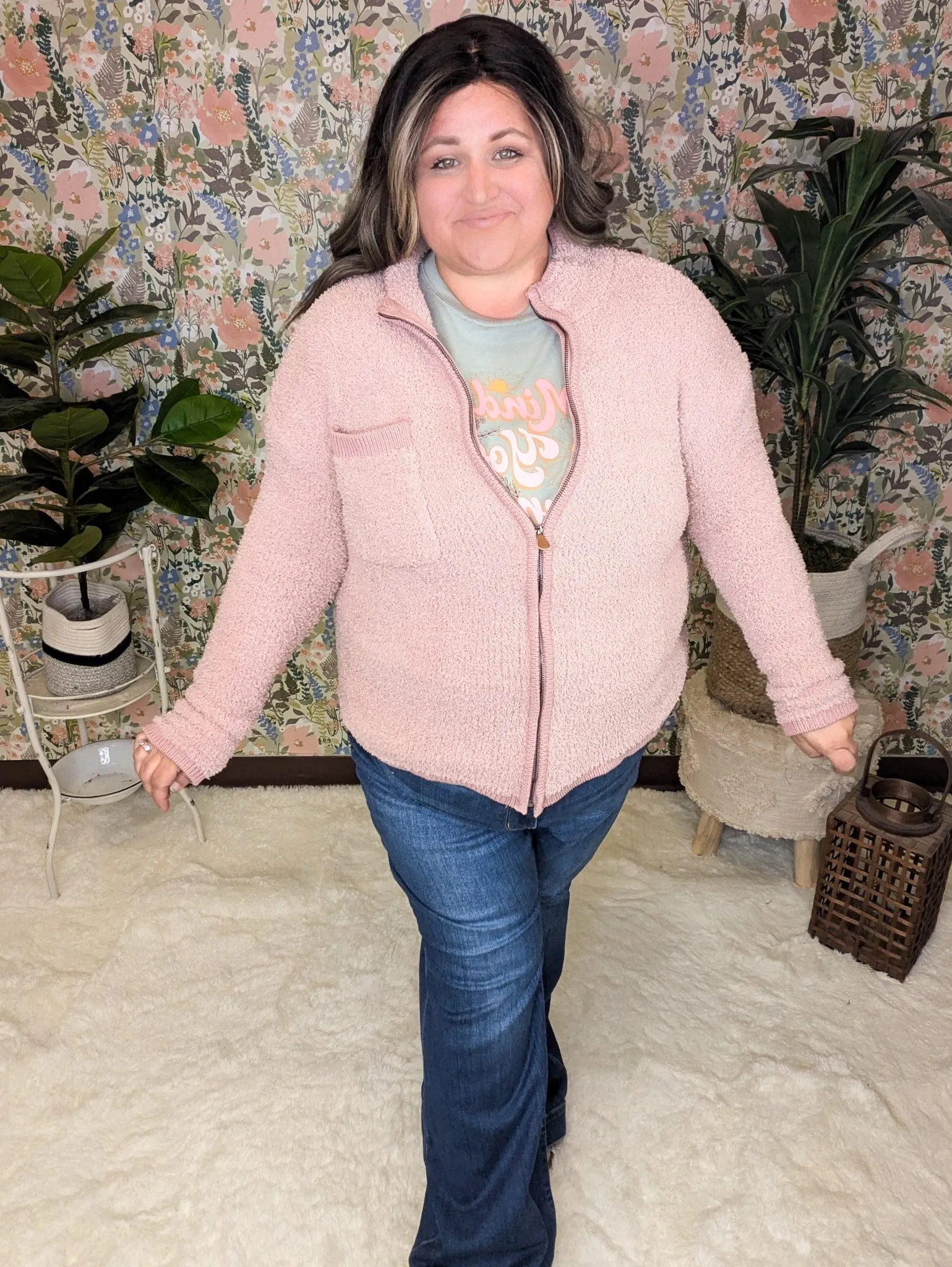 Alexia Soft Chenille Zip Up in Muted Mauve