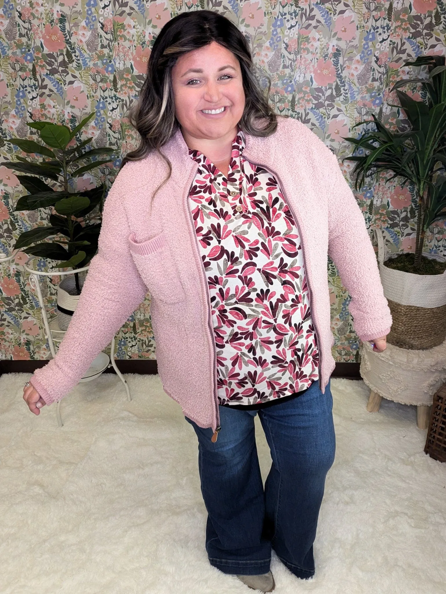 Alexia Soft Chenille Zip Up in Muted Mauve