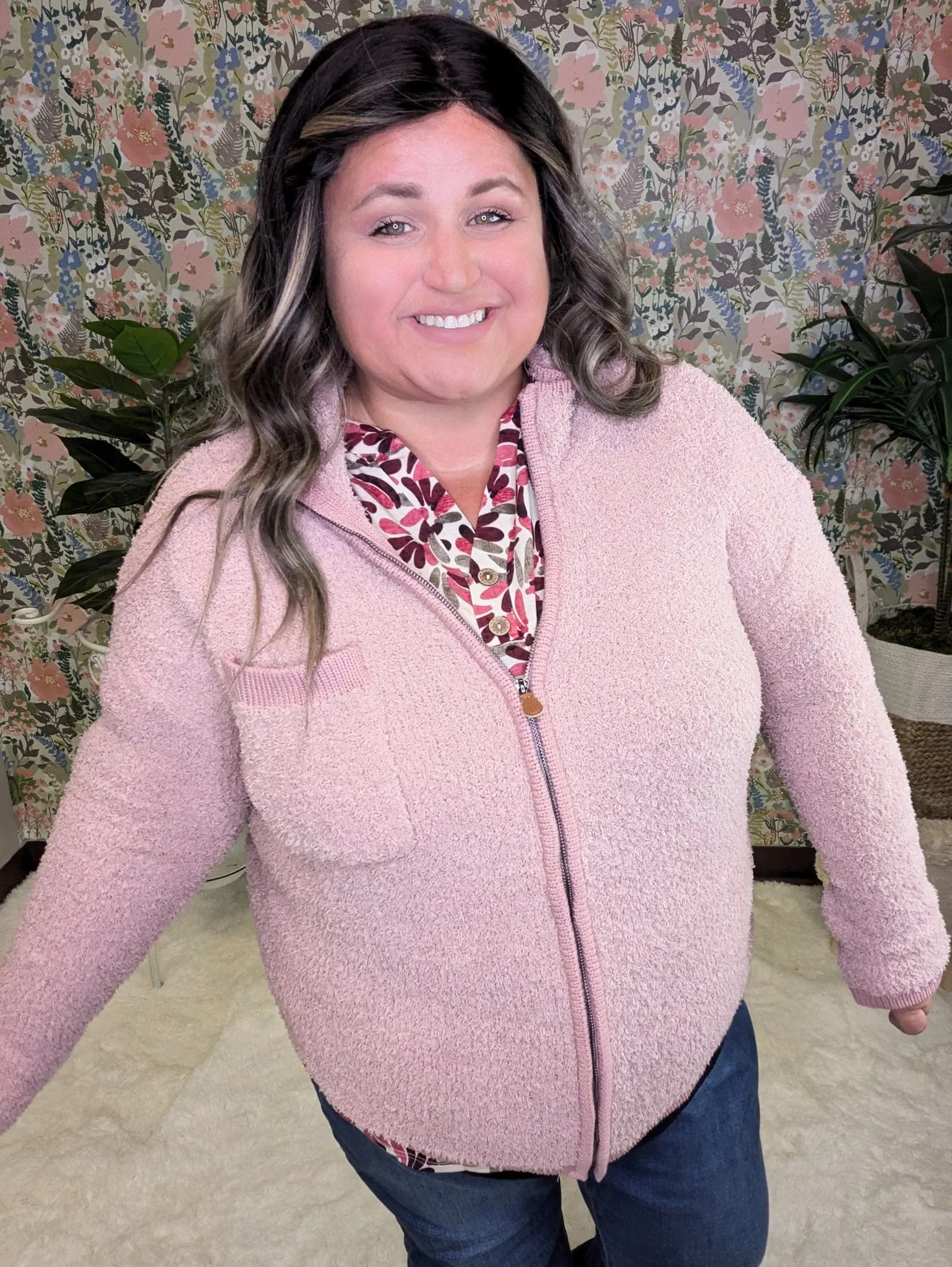 Alexia Soft Chenille Zip Up in Muted Mauve