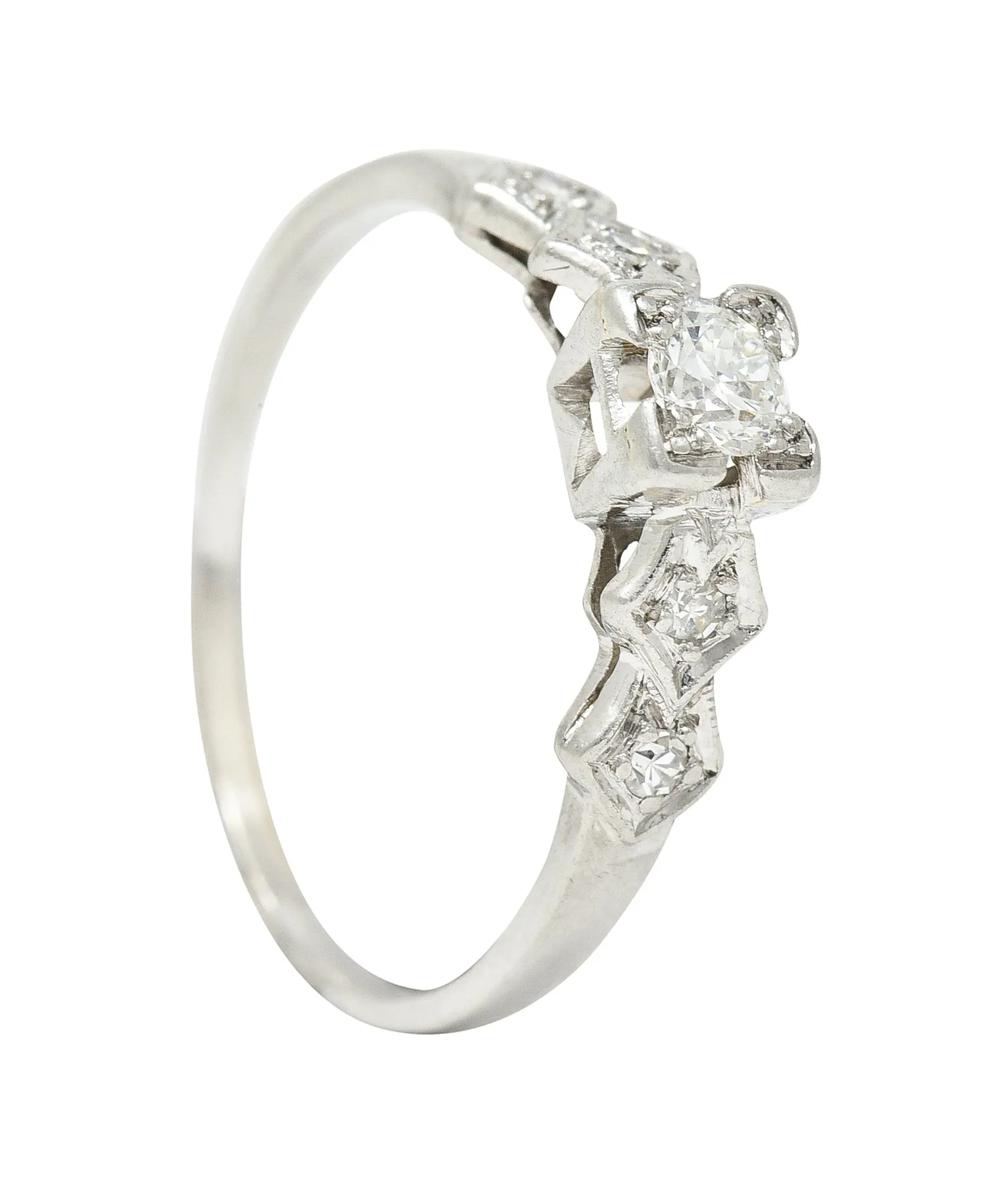 Art Deco Old European Cut Diamond Platinum Foliate Vintage Engagement Ring