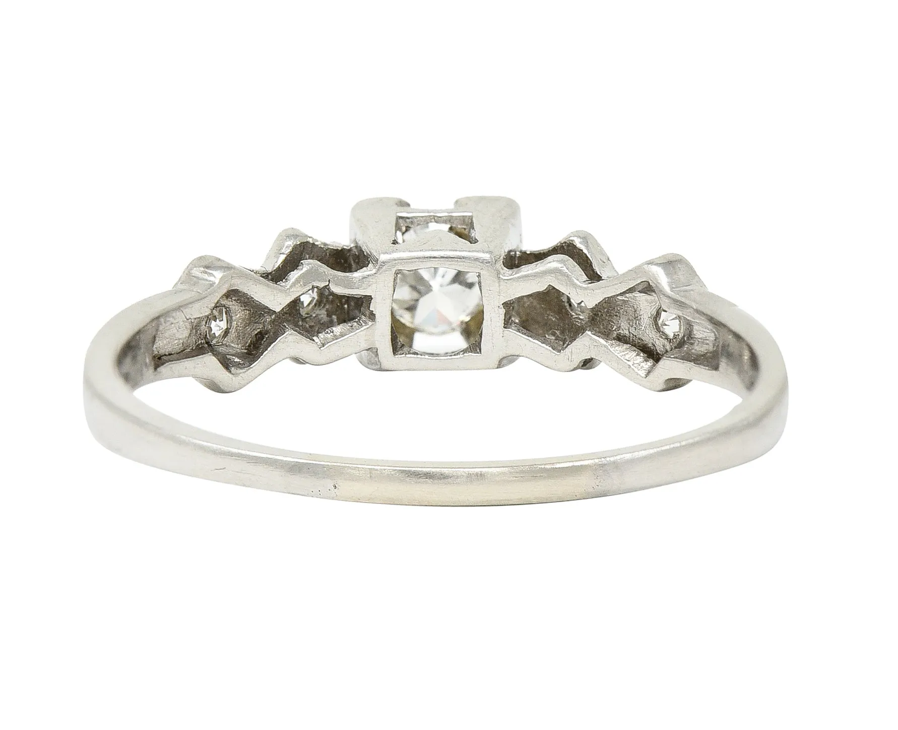 Art Deco Old European Cut Diamond Platinum Foliate Vintage Engagement Ring