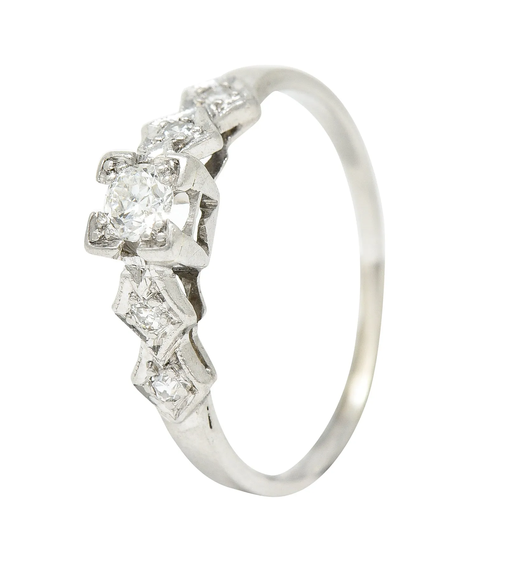 Art Deco Old European Cut Diamond Platinum Foliate Vintage Engagement Ring