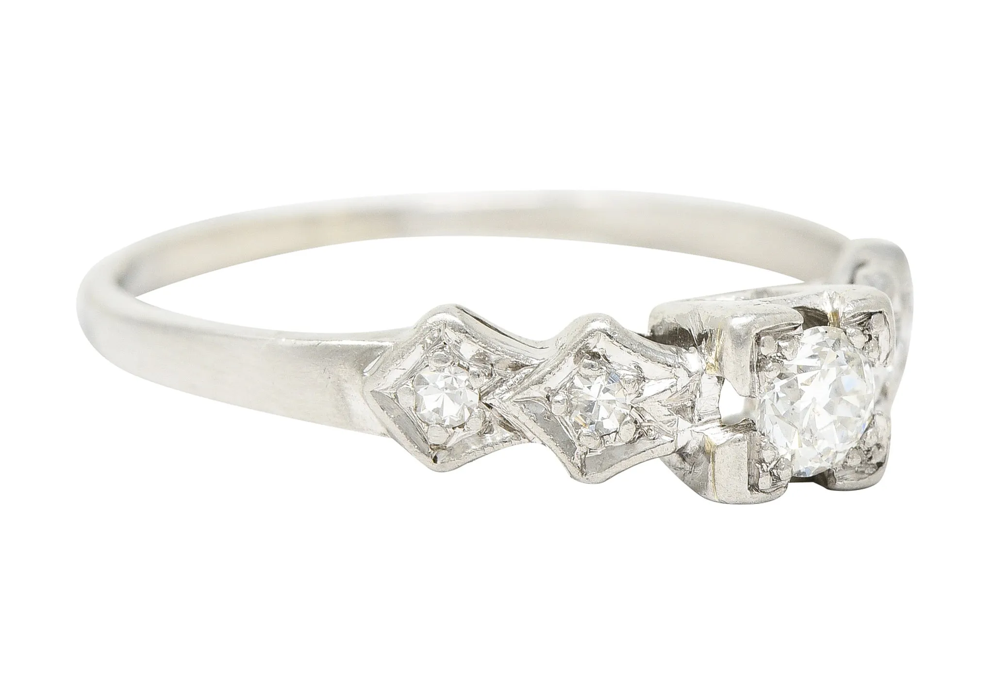 Art Deco Old European Cut Diamond Platinum Foliate Vintage Engagement Ring