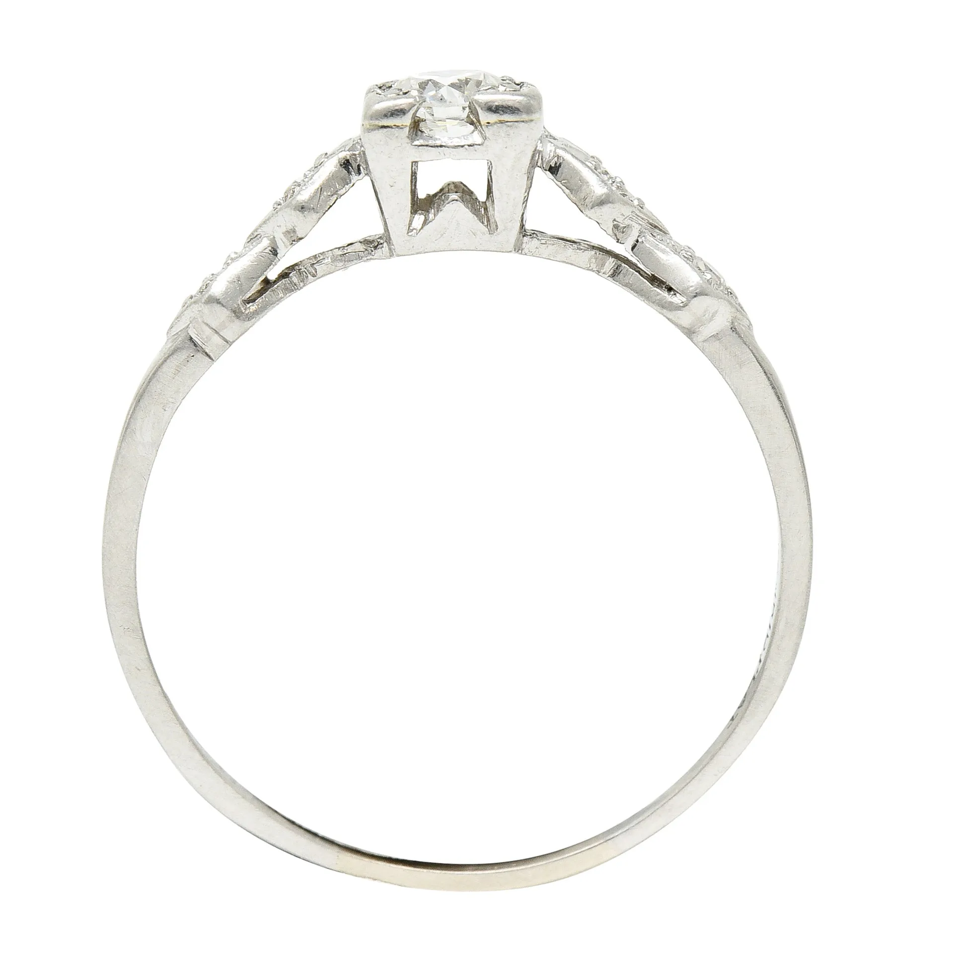 Art Deco Old European Cut Diamond Platinum Foliate Vintage Engagement Ring