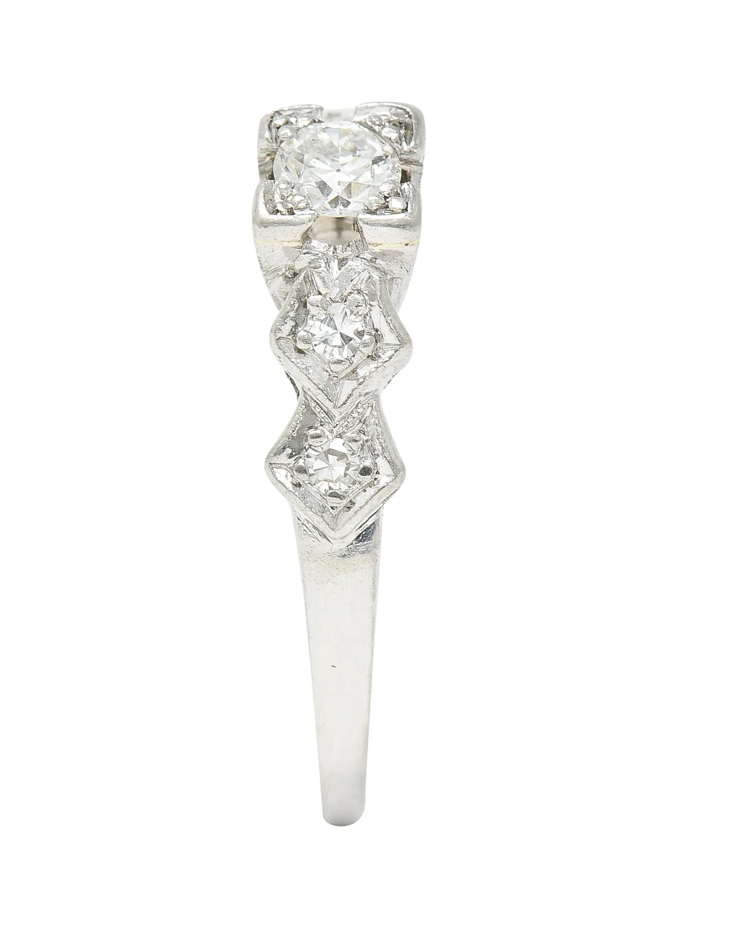Art Deco Old European Cut Diamond Platinum Foliate Vintage Engagement Ring