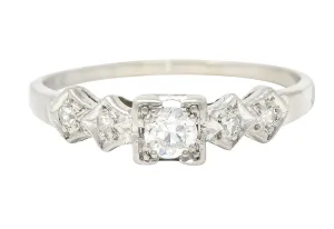 Art Deco Old European Cut Diamond Platinum Foliate Vintage Engagement Ring