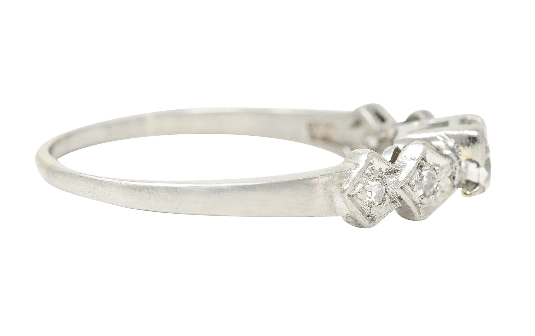 Art Deco Old European Cut Diamond Platinum Foliate Vintage Engagement Ring