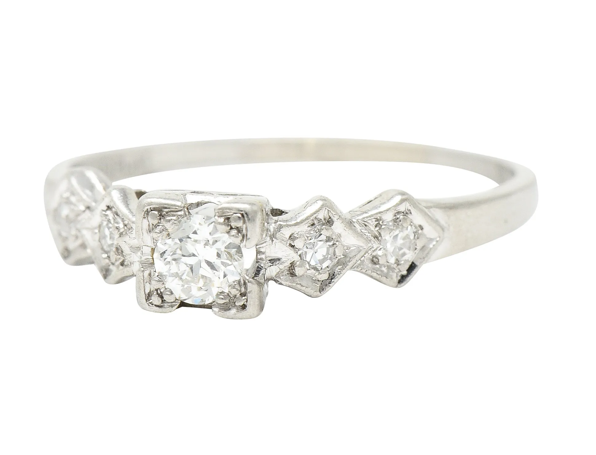 Art Deco Old European Cut Diamond Platinum Foliate Vintage Engagement Ring