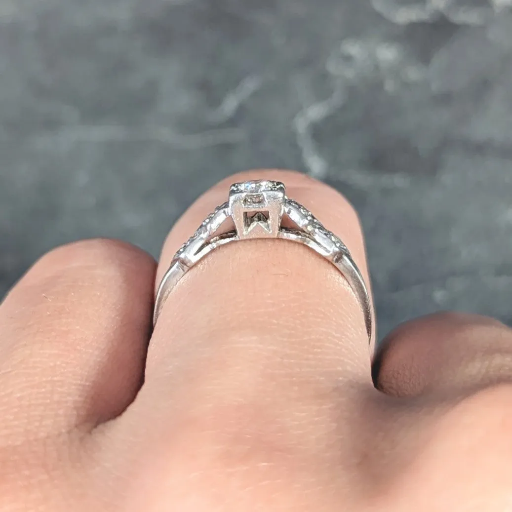 Art Deco Old European Cut Diamond Platinum Foliate Vintage Engagement Ring