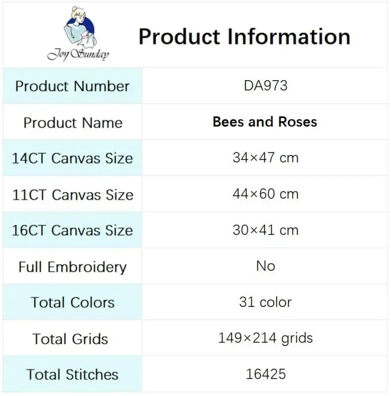 Bees and Roses Floral Pattern - Cross Stitch Kit