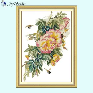 Bees and Roses Floral Pattern - Cross Stitch Kit