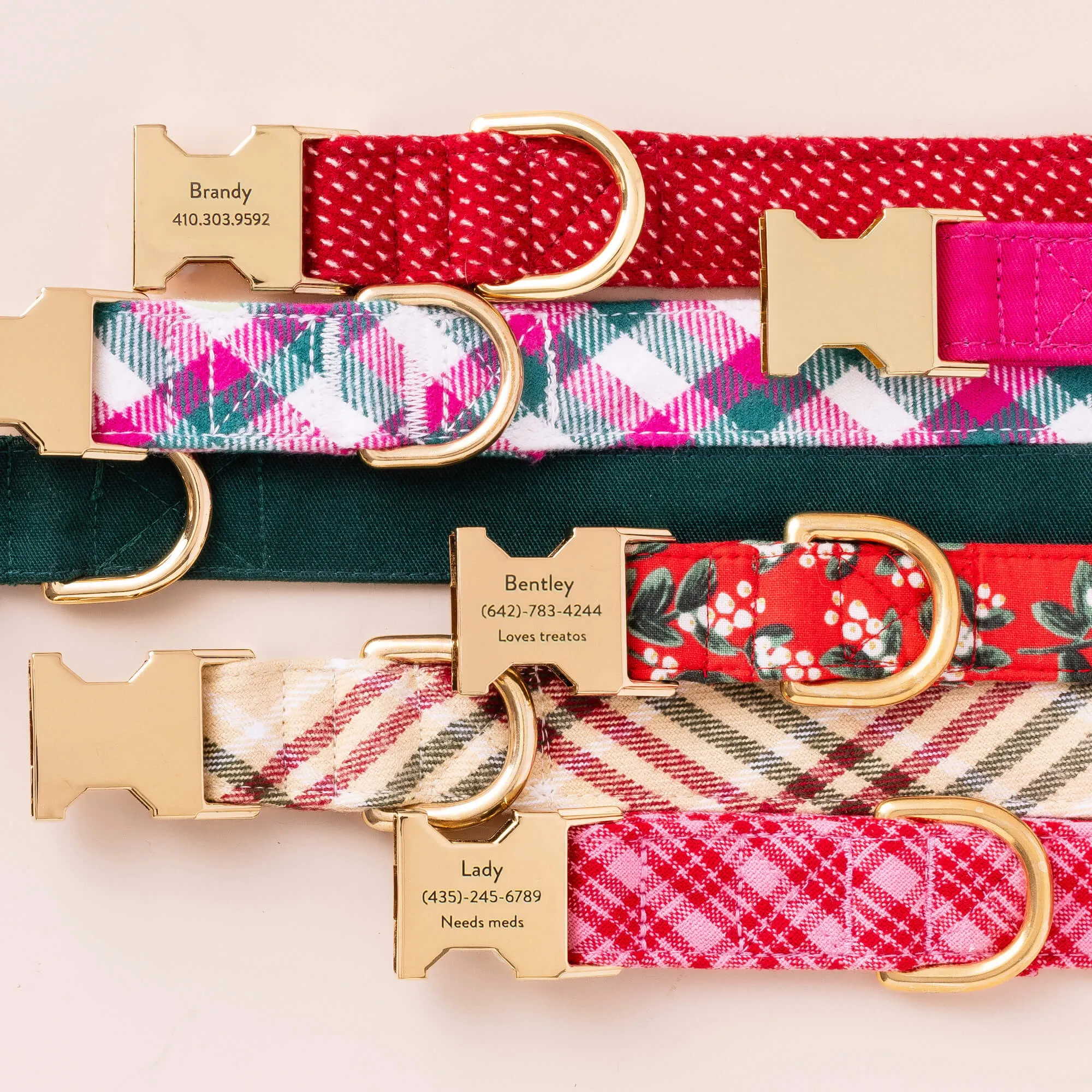Berry Stitch Flannel Dog Collar
