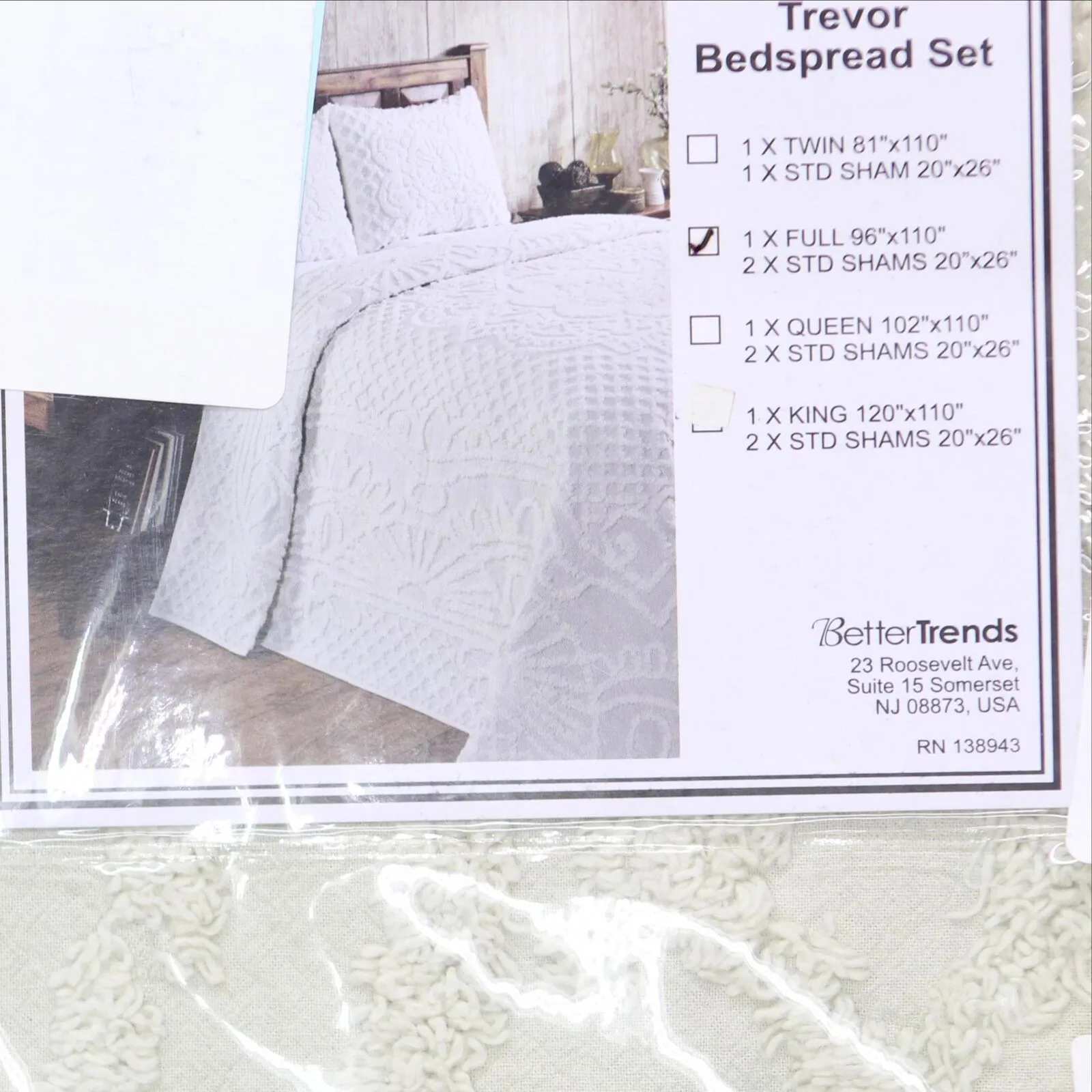 Better Trends Trevor Chenille 3-Piece Bedspread Set 72660310059 Sage Green Full