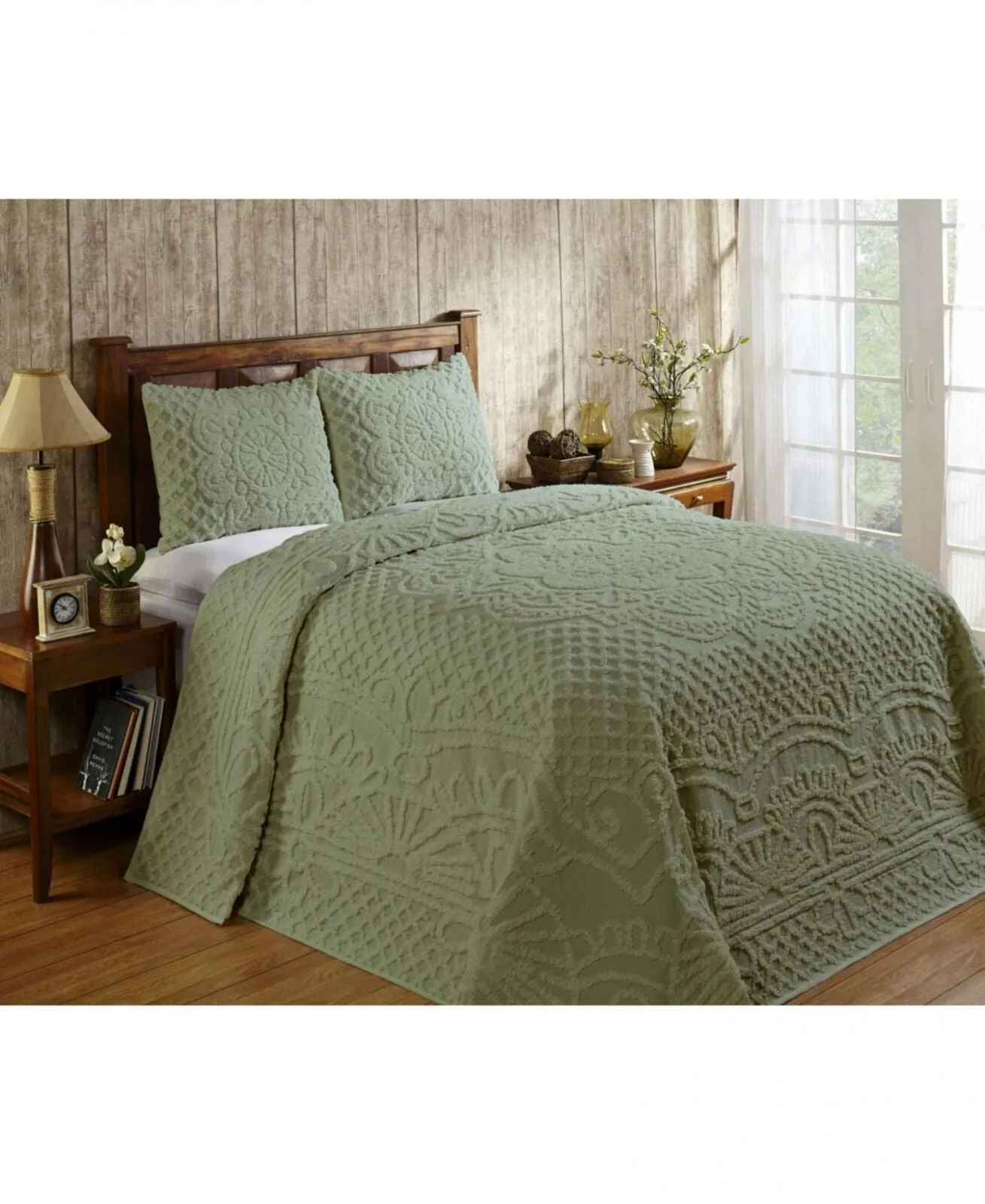 Better Trends Trevor Chenille 3-Piece Bedspread Set 72660310059 Sage Green Full