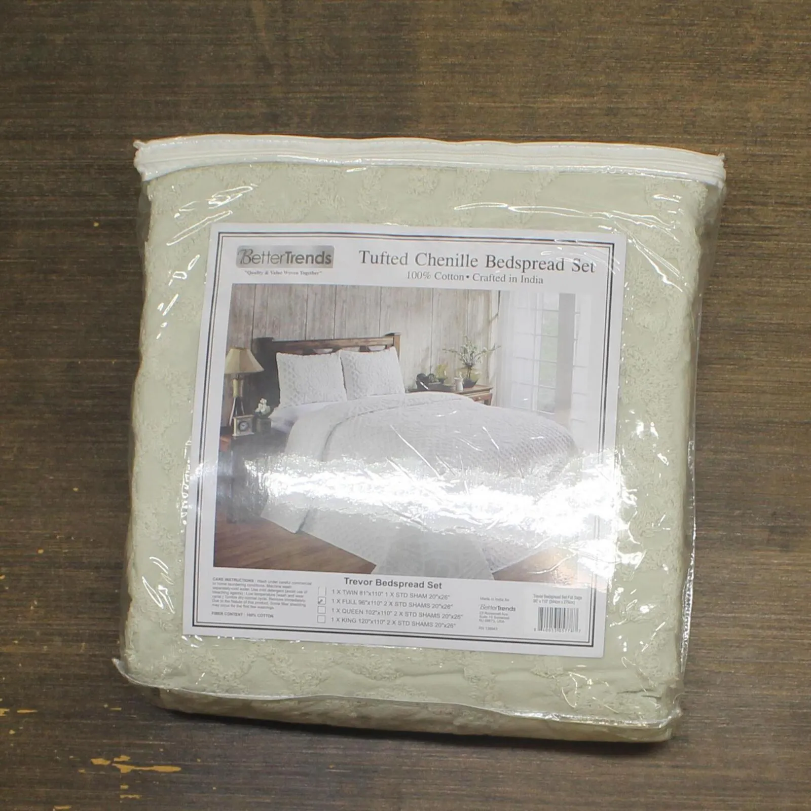 Better Trends Trevor Chenille 3-Piece Bedspread Set 72660310059 Sage Green Full