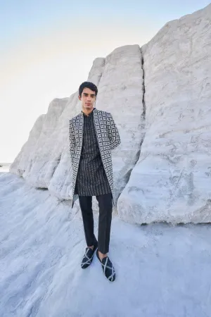 Black & White Open Sherwani Set