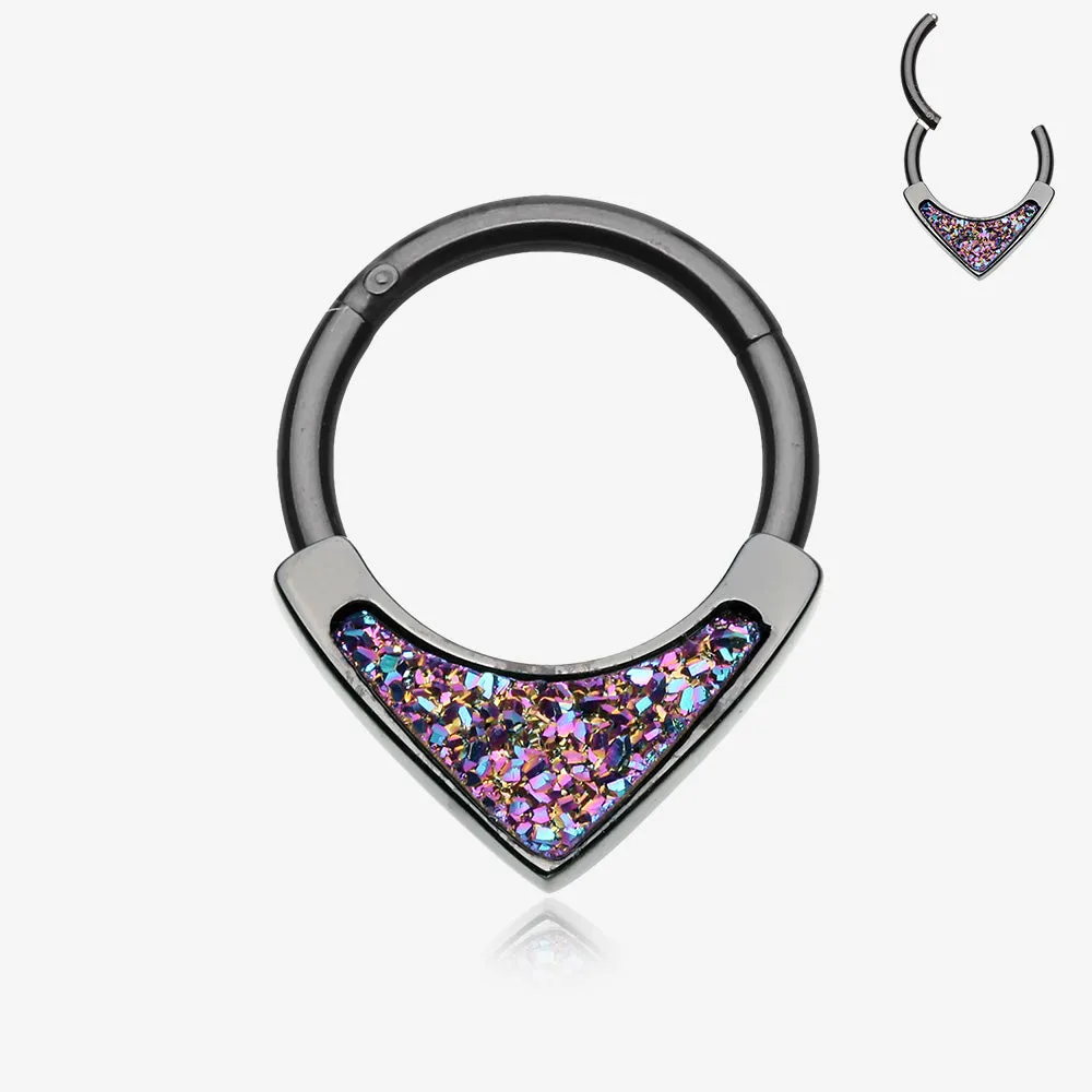 Blackline Druzy Stone Sparkle Chevron Smealess Clicker Hoop Ring