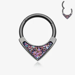 Blackline Druzy Stone Sparkle Chevron Smealess Clicker Hoop Ring