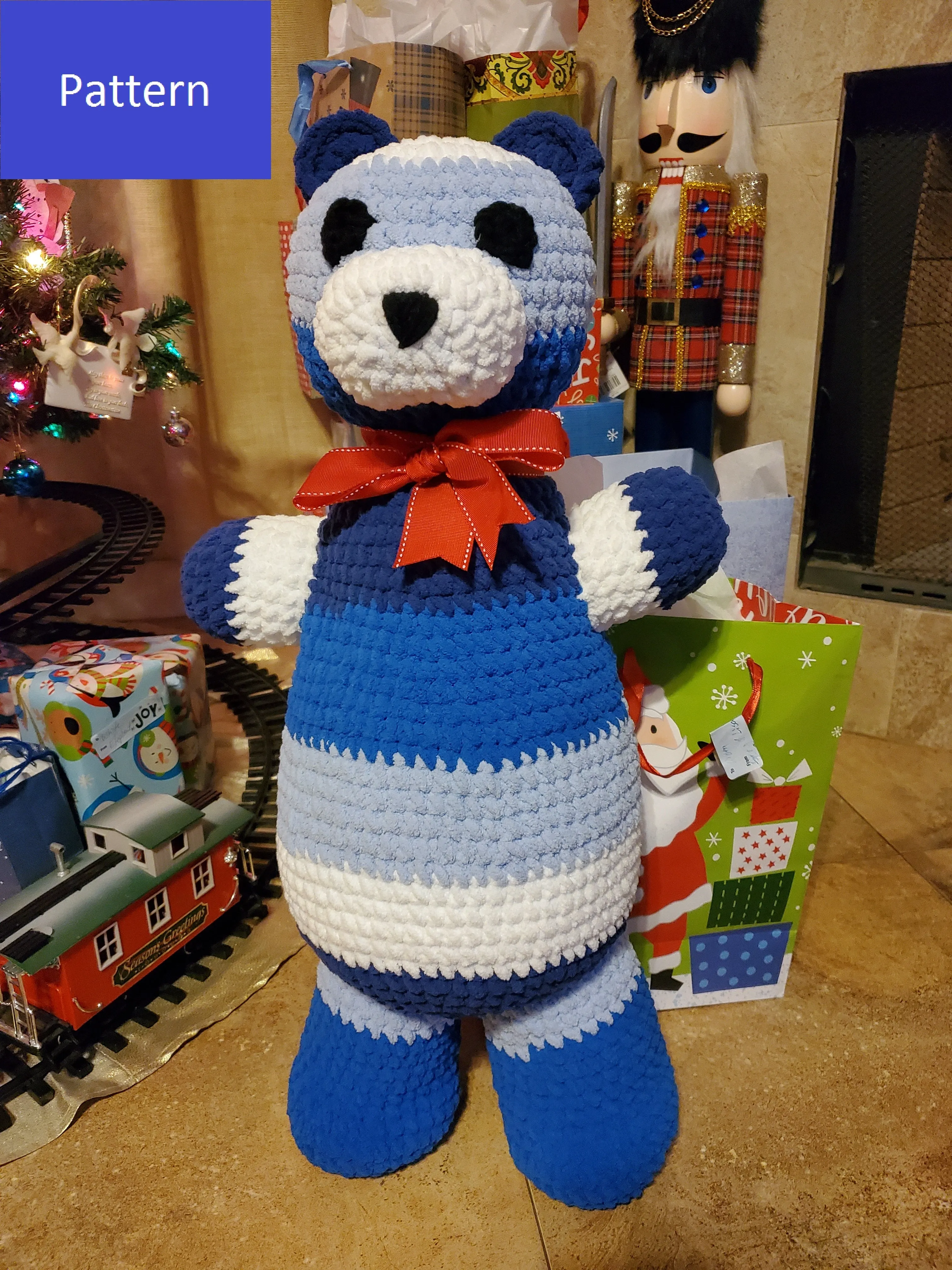 Blanket Yarn Teddy Bear Crochet Pattern - Christmas Bear Crochet Pattern