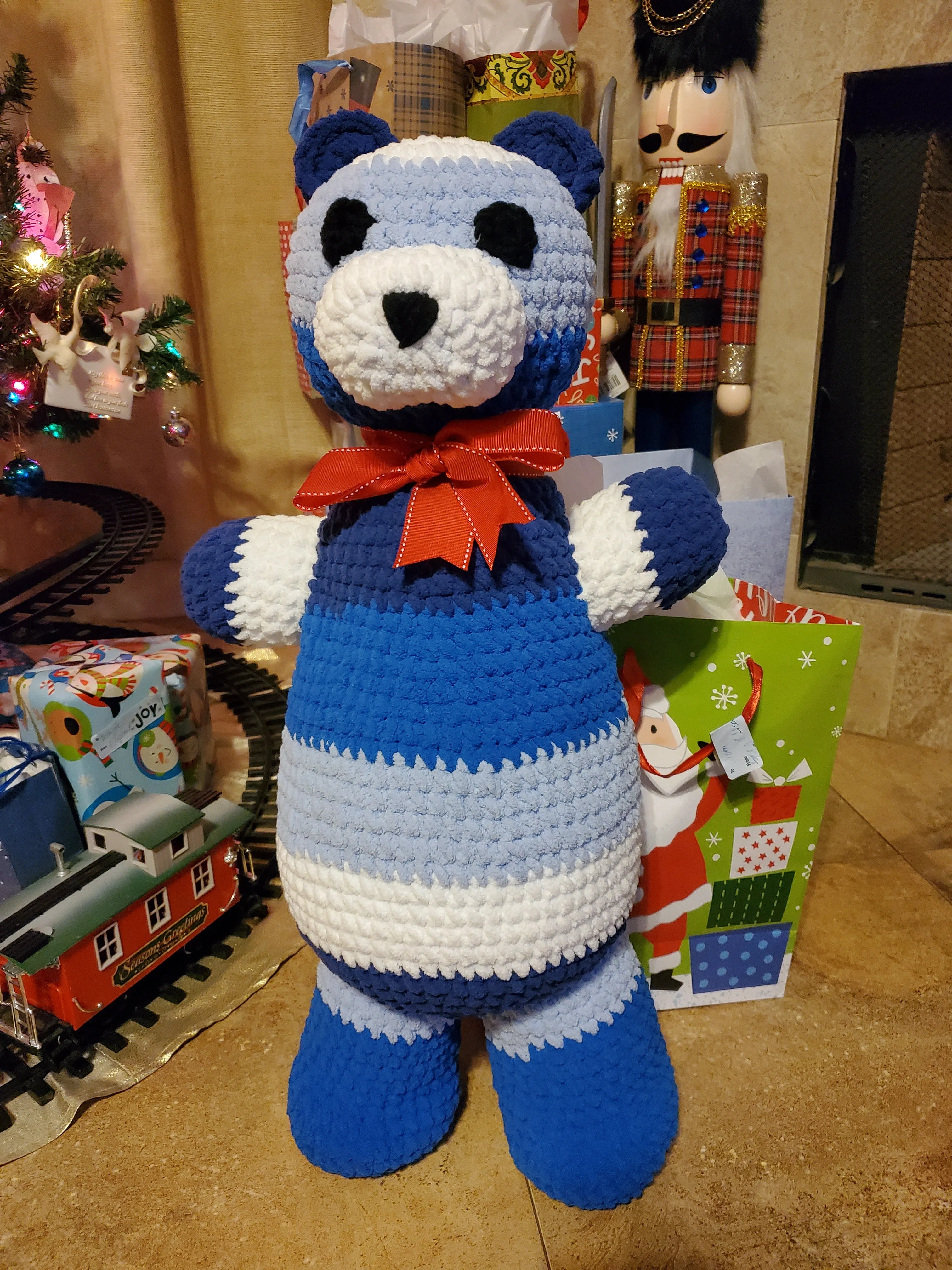 Blanket Yarn Teddy Bear Crochet Pattern - Christmas Bear Crochet Pattern