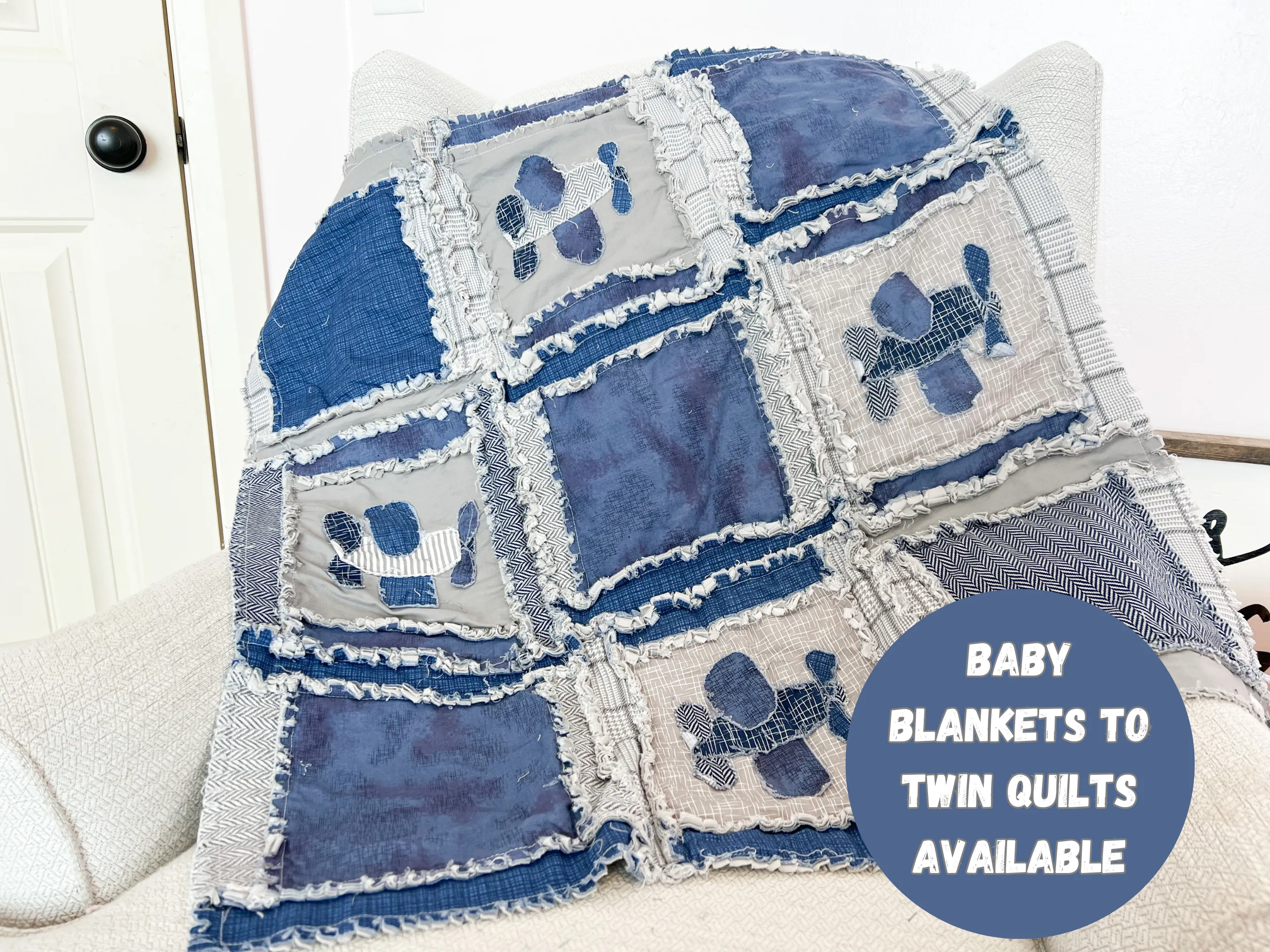 Blue Airplane Nursery Bedding – Navy Blue & Gray 3D Rag Quilt for Baby Boy