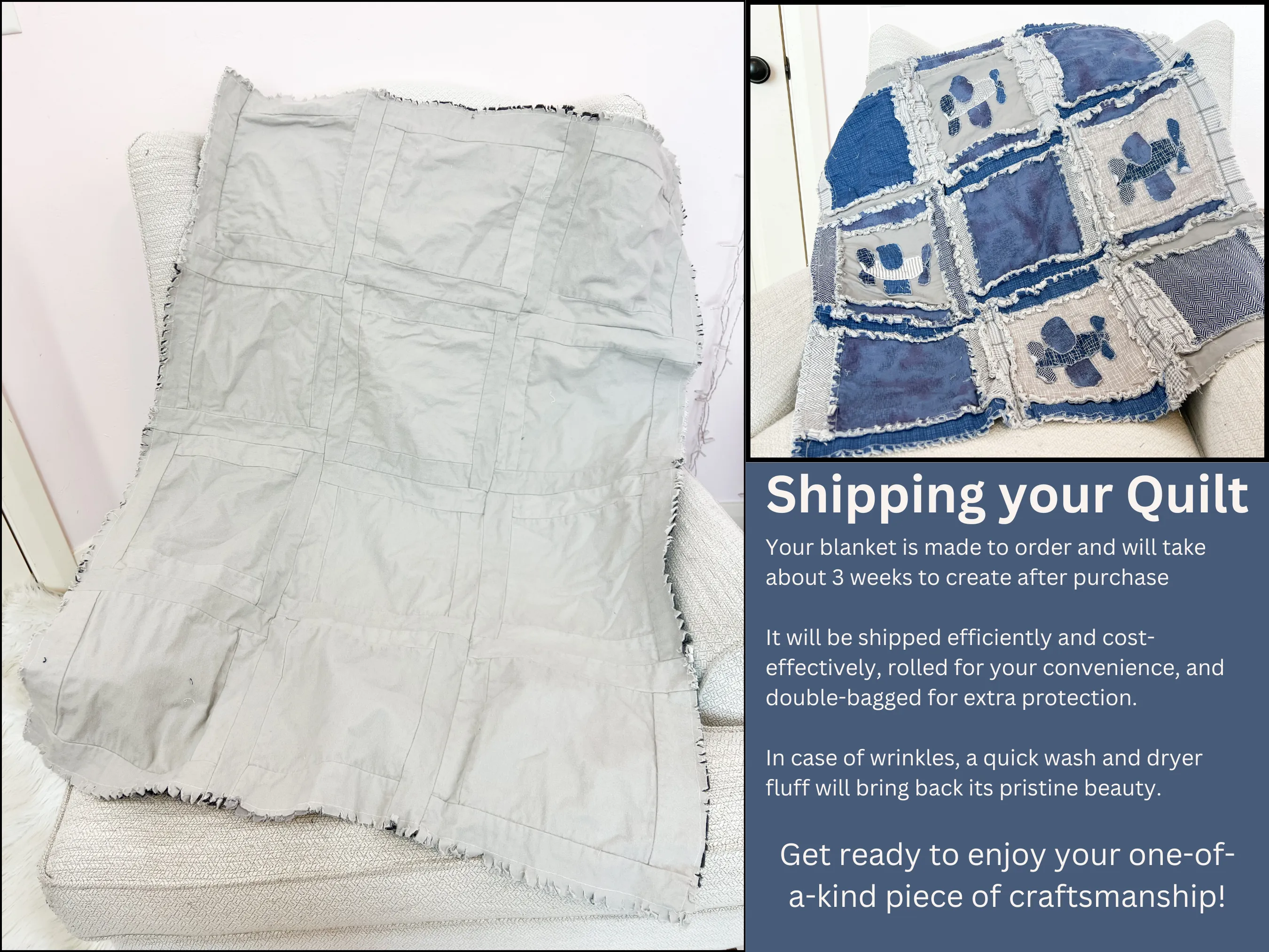 Blue Airplane Nursery Bedding – Navy Blue & Gray 3D Rag Quilt for Baby Boy