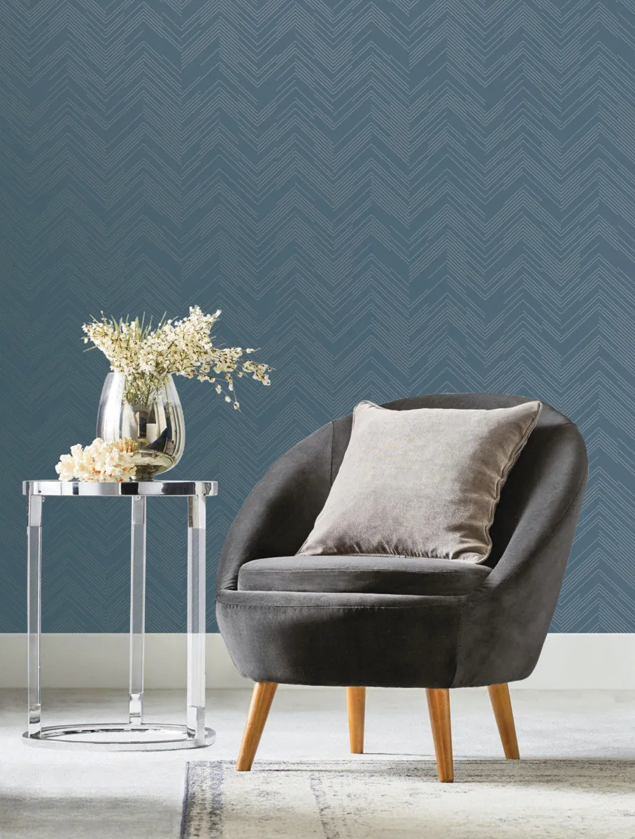 Blue & Silver Polished Chevron Wallpaper (60 SqFt)