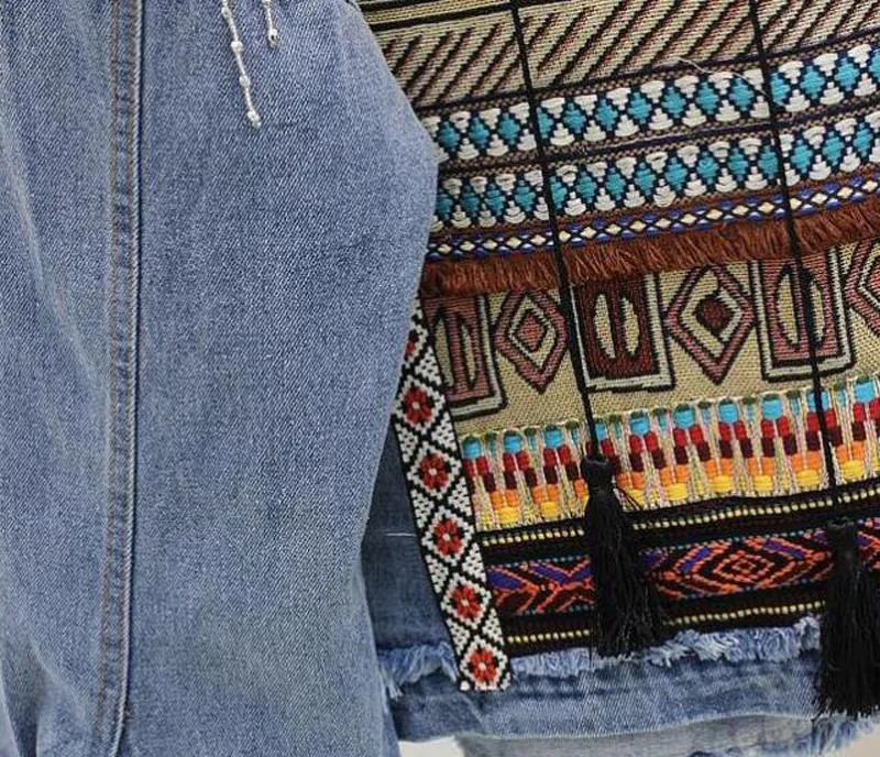 Boho Denim Jacket with Ethnic Appliques